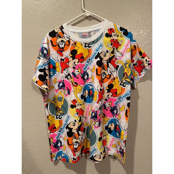 NWT Disney Parks World AOP Faux Stickers Vintage 50th Anniversary Tee M - Picture 1 of 4